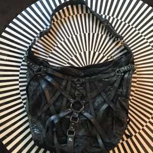 Jungle Tribe RAGE CAGE Black Leather LG Hobo Bag